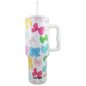 KATYDID Pink Coquette Bow Tumbler 38 Oz Big Bows Valentines Day Multicolor